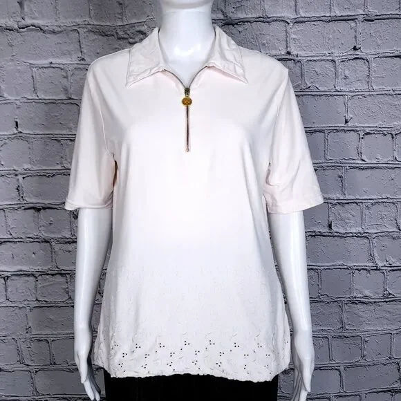 MCM Vintage Pink Polo with Eyelet Hem, Women's Medium - Picture 2 of 12